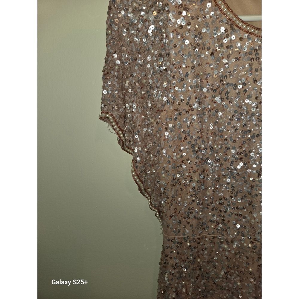 Adrianna Papell Women Pink Sequin Bead Pearl Scallop Hem Sheath Dress Size 4 NEW - Picture 5 of 5